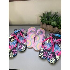 Ladies Flip Flops M 7 8 Tropical‎ Floral Tie Dye Casual Beach Sandals